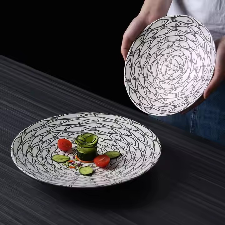 鱼满堂黑白餐盘