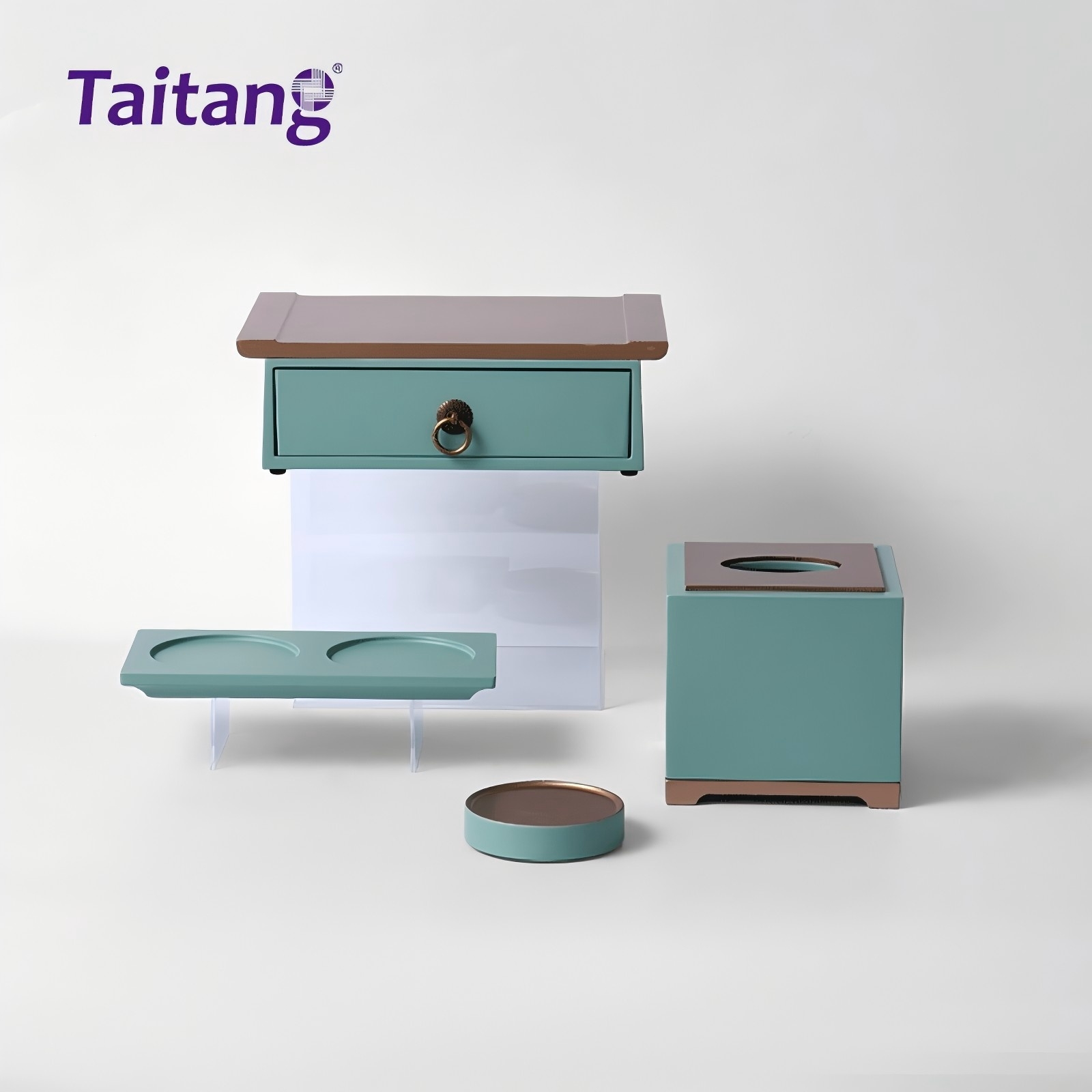 薄荷鎏金  薄荷绿耐热树脂客杂摆件套装